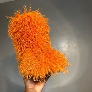 Orange Faux Fur Curly Shaggy Boots